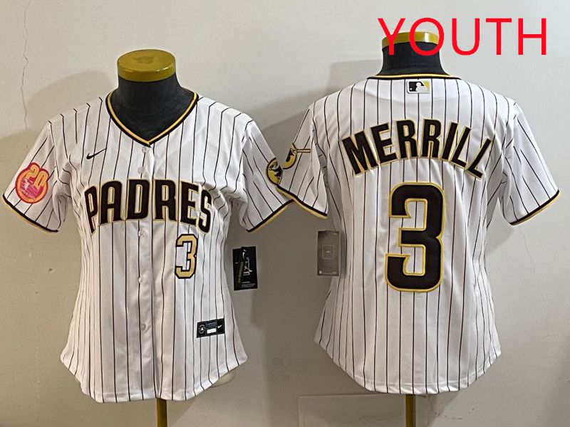 Youth San Diego Padres #3 Merrill White Stripe Game 2025 Nike MLB Jersey style 2